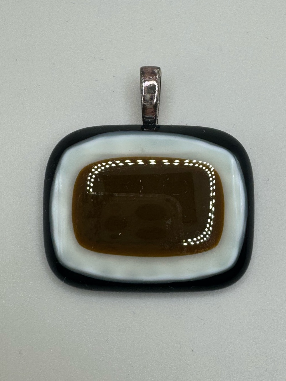 Handmade Artisan Black White Amber Glass Statement Pendant
